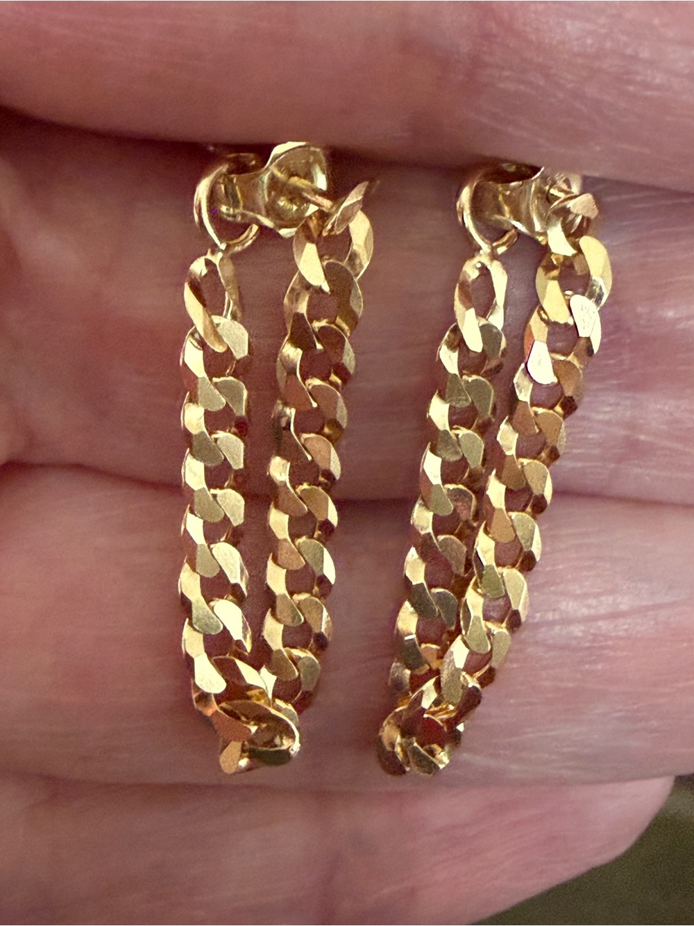 Gold over 925 Silver Cuban Chain Link Drop Earrings